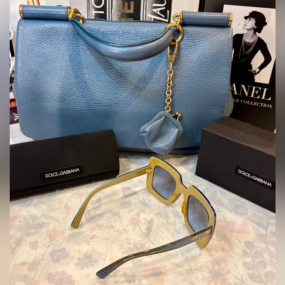 🩵DOLCE & GABBANA Chunky Light Blue Rectangular Sunglasses NWT FULL INCLUSION - Picture 12 of 12